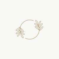 Vector floral logo template in elegant and minimal style with gold color on grey background illustration. Circle frames logos. For badges, labels, logotypes and branding business identity.