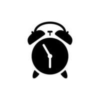 Retro mechanical alarm clock silhouette. Classic clock with black dial and round bells for signal for alert and vector reminder