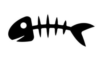 Fish skeleton icon. Gnawed black bones with spine and head as symbol of death and vector poison