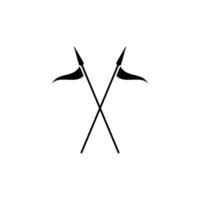 Crossed spears with flags silhouette. Heraldic symbol of war and battles in ancient and medieval confrontations with modern business vector competitions