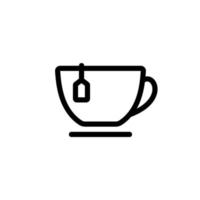 Cup with tea bag icon. Symbol of tea drinking in office and at work with fragrant black and long leaf drink with touch of oolong and vector puero