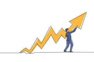 el dibujo continuo de una línea del trabajador joven marca el aumento de ventas en el gráfico del informe. concepto minimalista de gerente de negocios de éxito. Ilustración gráfica de vector de diseño de dibujo de línea única de moda