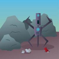 Cute robot machine minning some stones Vector illustration
