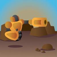 Yellow flying robot minning some stone Vector illustration