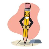 Isolated colored happy wooden pencil traditional cartoon character Vector illustration