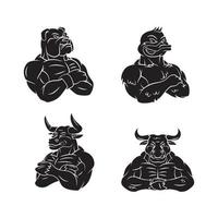 buldog, pato, toro conjunto colección tatuaje ilustración vector