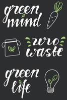 cero residuos concepto posar con letras. verde mente, verde vida vector