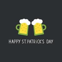 HAppy saint patricks day minimalistic card with two beer glassed. vector
