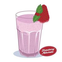 Strawberry milkshake vector illustration, perfect for shop logo, wall decor poster