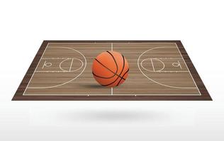 pelota de baloncesto en el área de la cancha de baloncesto. con fondo de patrón de madera. vector. vector