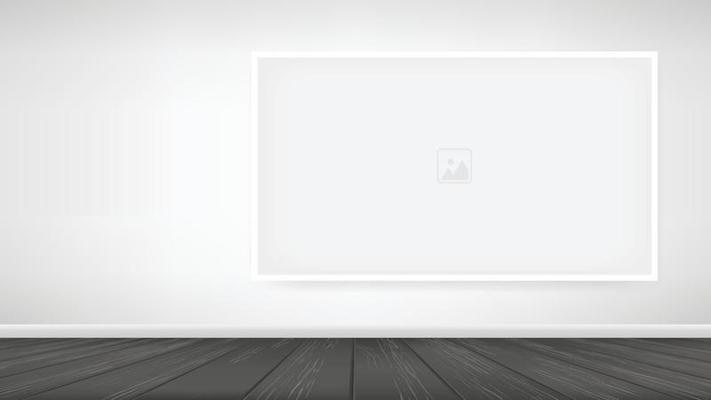 Empty photo frame or picture frame background in wooden room space background. For room design and interior decoration. Vector.