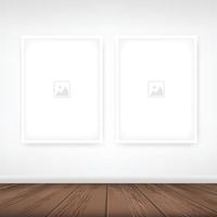 Photo frame or picture frame on white wall background with wooden floor. Vector. vector