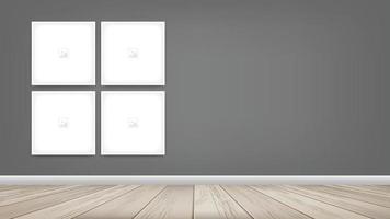 Photo frame or picture frame on gray wall background with wooden floor. Vector. vector