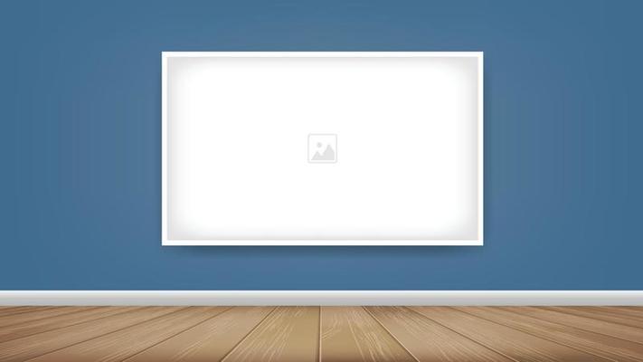 Empty photo frame or picture frame background in wooden room space background. For room design and interior decoration. Vector.