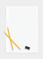 White drawing paper background with pencil and eraser. Vector. vector