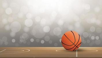 Basketball ball on basketball court area with light blurred bokeh background. Abstract background for basketball sport with light effect. Vector. vector