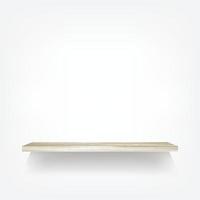 Empty wood shelf on white background with soft shadow. 3D empty wooden shelves on white wall. Vector illustration.