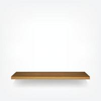 Empty wood shelf on white background with soft shadow. 3D empty wooden shelves on white wall. Vector illustration.