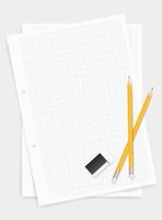 White drawing paper background with pencil and eraser. Vector. vector