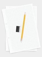 White drawing paper background with pencil and eraser. Vector. vector