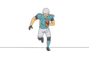 Single continuous line drawing of young agile american football player running fast towards goal line for competition media. Sport exercise concept. Trendy one line draw design vector illustration