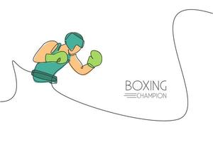 un dibujo de línea continua de un joven boxeador deportivo que practica en el gimnasio. concepto de deporte de combate competitivo. ilustración de vector de diseño de dibujo de línea única dinámica para cartel de promoción de combate de boxeo