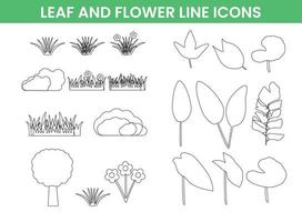 haz de hoja y flor línea íconos para naturaleza y ambiente tema vector