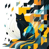 gato en resumen Arte estilo, cubo estilo para póster, bandera o fondo, vector ilustración