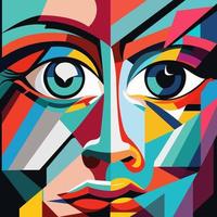 Human face in an abstract style, cubic portrait drawing for graphics, poster, banner. vector