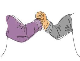 Single line drawing of businessmen handshaking his business partner. Great teamwork. Business deal concept with modern continuous line draw style graphic vector illustration