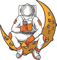 Astronaut drinking coffee vector