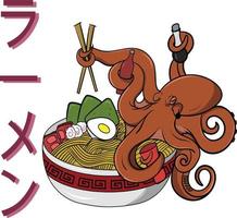 pulpo comer ramen vector