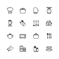 uppsättning av översikt stroke köksutrustning ikon png
