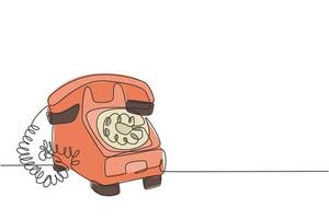 un dibujo de línea continua del antiguo teléfono de escritorio analógico antiguo para comunicarse. Ilustración de vector de diseño gráfico de dibujo de línea única concepto de dispositivo de telecomunicaciones clásico retro