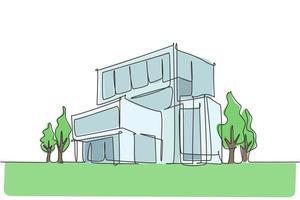 Dibujo continuo de una línea del edificio de construcción de casas de lujo en la ciudad. casa propiedad arquitectura dibujado a mano concepto minimalista. Ilustración gráfica de vector de diseño de dibujo de una sola línea moderna