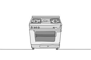 One single line drawing of gas stove with oven home appliance. Electricity household kitchenware tools concept. Dynamic continuous line draw design graphic vector illustration