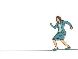 dibujo de línea continua única joven mujer de negocios caminando por la calle para ir a su oficina. concepto de metáfora de disciplina de tiempo de negocios. Ilustración de vector de diseño gráfico de dibujo dinámico de una línea.