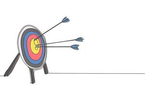 Single continuous line drawing of archery target pad was shot with arrows. Archery sport exercise with target board concept. Trendy one line draw design vector illustration graphic