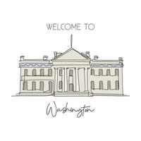 dibujo de una sola línea continua de bienvenida al punto de referencia de la casa blanca. lugar famoso de belleza en washington dc, estados unidos. concepto de campaña de viajes mundiales. Ilustración de vector de diseño de dibujo de una línea moderna