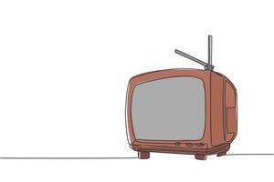 Single continuous line drawing of retro old fashioned tv with internal antenna. Classic vintage analog television concept one line graphic draw design vector illustration