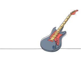 dibujo de línea continua única de guitarra eléctrica. concepto de instrumentos musicales de cuerda. Ilustración de vector de diseño gráfico de dibujo de una línea moderna