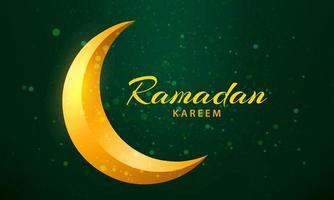 Ramadan kareem. Islamic greeting card template with golden crescent moon. Ramadan month celebration background design. Vector illustration.