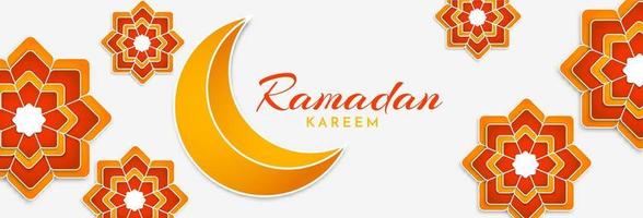 Ramadan kareem. Islamic background template with crescent moon ornament for. Design greeting card, poster, horizontal banner. Vector illustration.