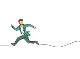 Single one line drawing of young business man running chased by work deadline. Business time discipline metaphor concept. Modern continuous line draw design graphic vector illustration