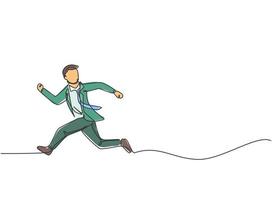 Single one line drawing of young business man running chased by work deadline. Business time discipline metaphor concept. Modern continuous line draw design graphic vector illustration