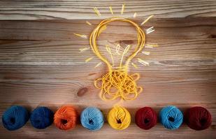 Concept of idea and innovation with wool ball. photo