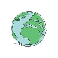 Single continuous line drawing of sphere global earth for logo label. World globe concept for study educational knowledge. Dynamic one line draw graphic vector illustration