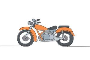 dibujo de línea continua única del antiguo símbolo clásico de la motocicleta vintage. Concepto de transporte de moto retro ilustración de vector de diseño de dibujo gráfico de una línea