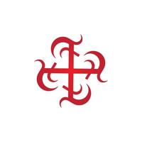 Decorative inspirational icon in red tones, catchy minimalist angular and round logo vector