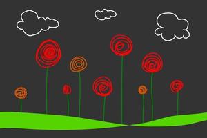 vector illustration. background with flowers.freehand draw flower field on the hill